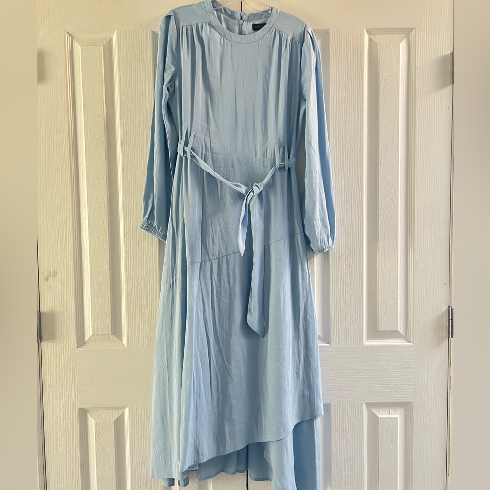 EC Light Blue Alexis Roe Wrap Dress Modest Ling Sleeve Lightweight Size Large - Picture 2 of 11